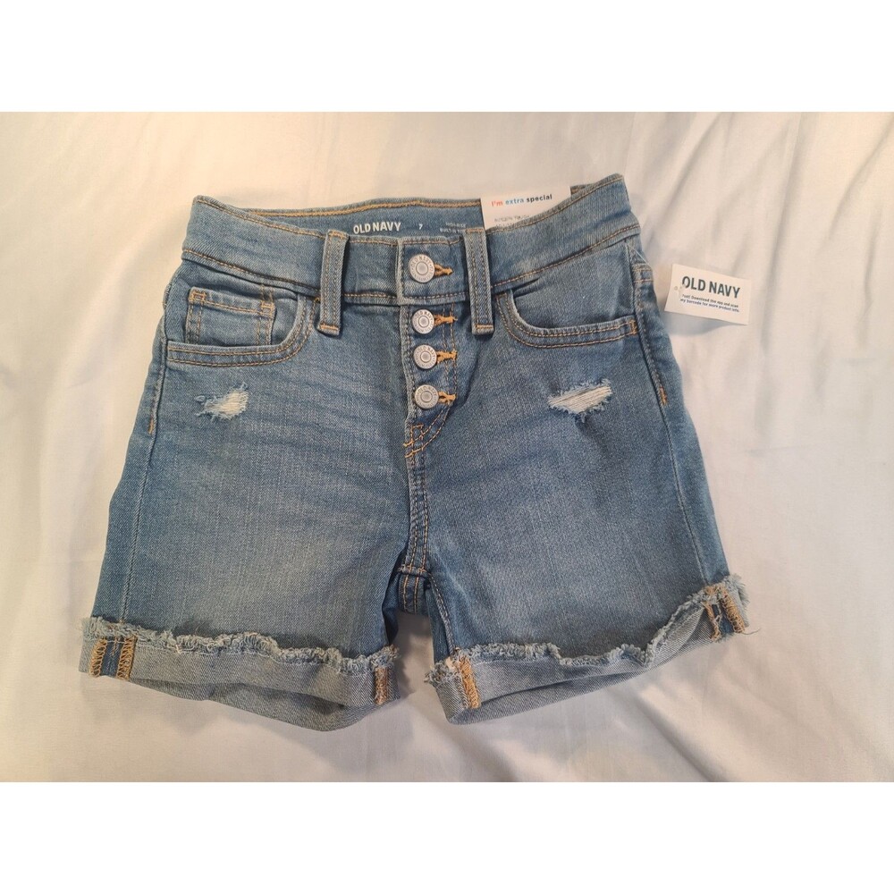 Old Navy Girls Size 7 High-Rise Distressed Denim Shorts NWT